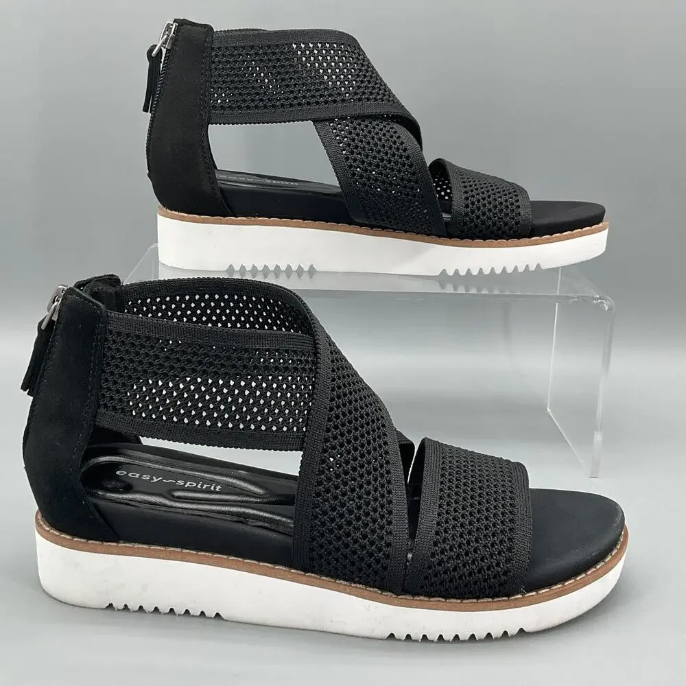 Easy Spirit Women’s Wander Strap Wedge Sandals Black Size 9.5M